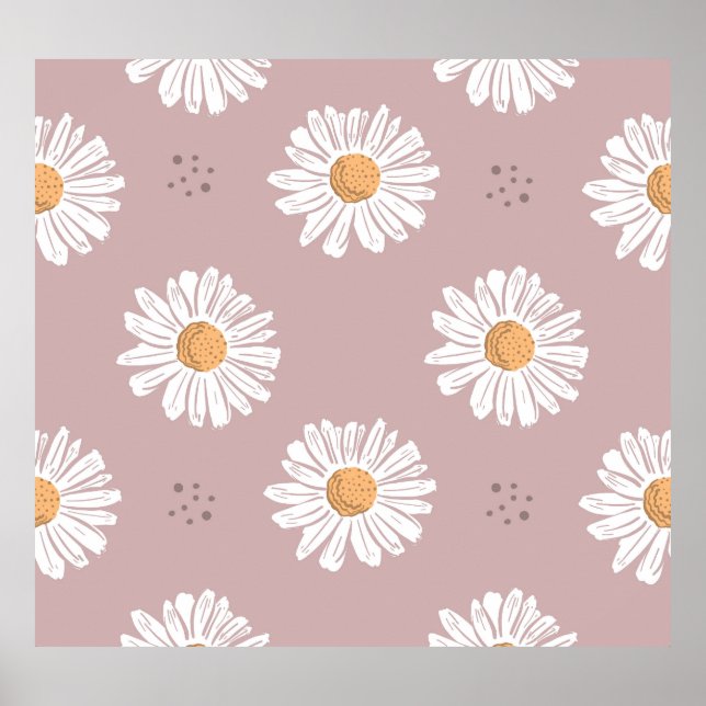 Póster Daisy Rosa: Patrón de repetición floral. (Frente)