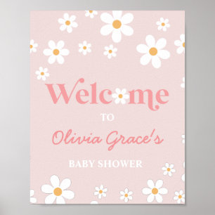 Póster Daisy Rosa Retro Paz Amor Bienvenida a la Fiesta d