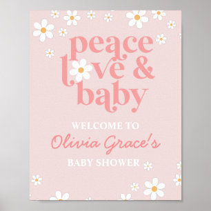 Póster Daisy Rosa Retró Paz Amor Bienvenida al Baby Showe