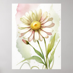 Póster Daisy Watercolor Flower Profesional Moderno