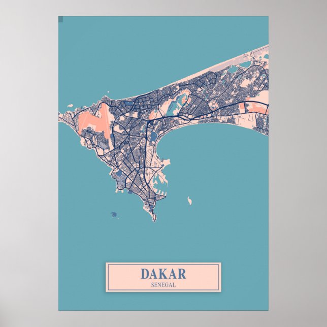 Póster Dakar - Mapa de la ciudad de Breezy en Senegal (Frente)