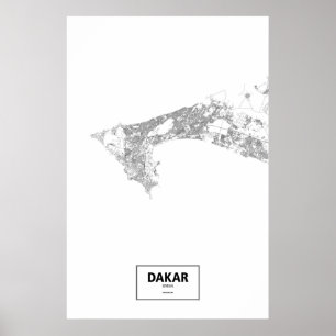 Póster Dakar, Senegal (negro sobre blanco)