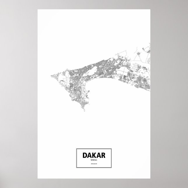 Póster Dakar, Senegal (negro sobre blanco) (Frente)