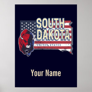 Póster Dakota del Sur Estados Unidos Aviso de mapa del es