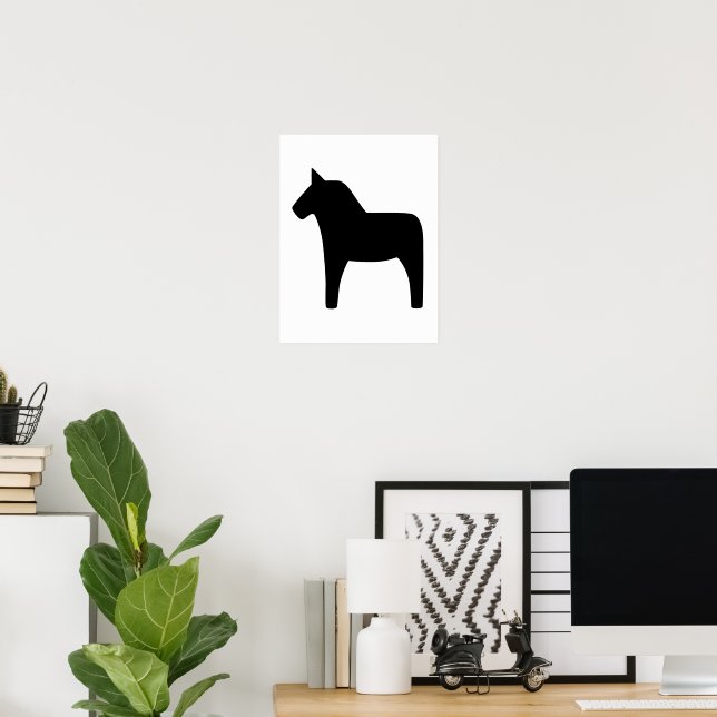 Póster Dala Horse Black en Poster blanco (Oficina en casa)
