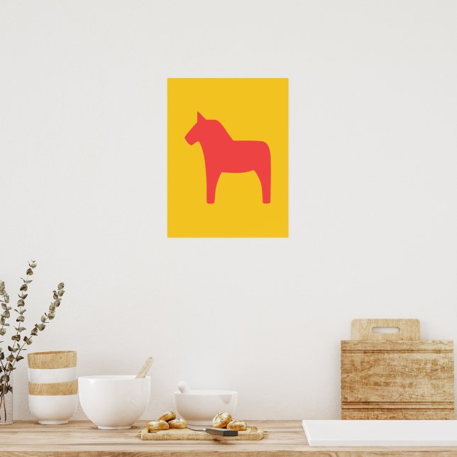 Póster Dala Horse Red en Poster Amarillo (Cocina)