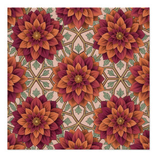 Póster Dalia geométrica de encaje de color naranja burdeo