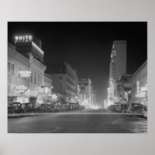 Póster Dallas centro de noche, 1942. Foto antigua