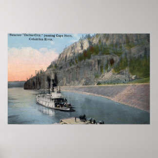Póster Dallas City Steamer sobre el río Columbia