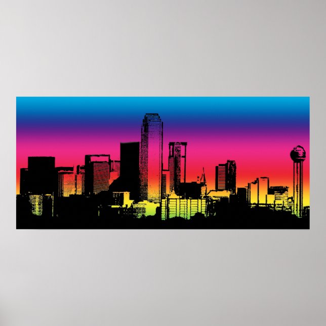 Póster Dallas Color Skyline (Frente)
