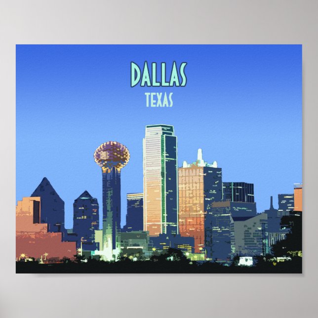 Póster Dallas Downtown Texas Vintage (Frente)