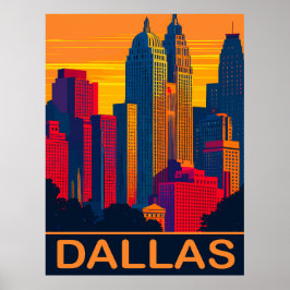 Póster Dallas en Vibrant Colors, Travel