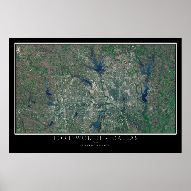 Póster Dallas Fort Worth Texas desde el mapa de satélites (Frente)