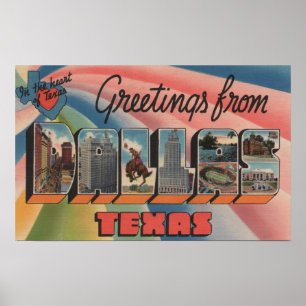 Póster Dallas, letra ScenesDallas, TX de TexasLarge
