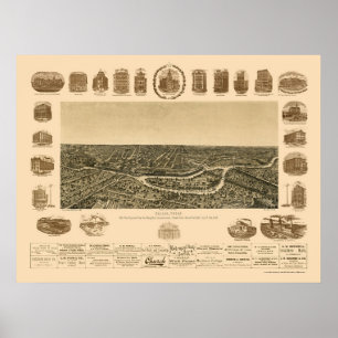Póster Dallas, mapa panorámico de TX - 1892