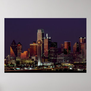 Póster Dallas Skyline de noche