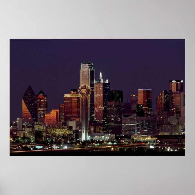 Póster Dallas Skyline de noche (Frente)