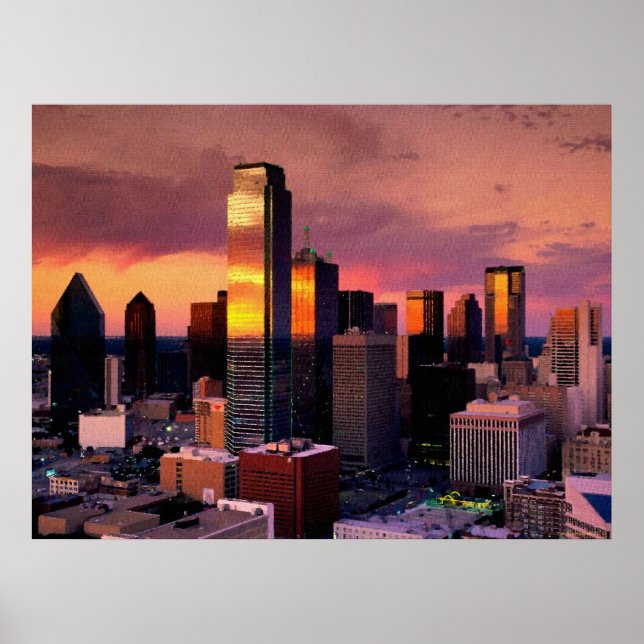 Póster Dallas Skyline en Sunset (Frente)