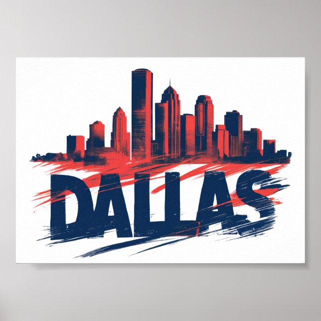 Póster Dallas Skyline Watercolor Art Print – Texas City (Frente)