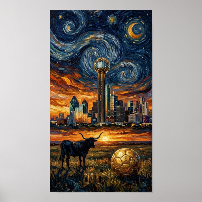 Póster Dallas Starry Night Skyline World Cup 2026 Soccer (Frente)