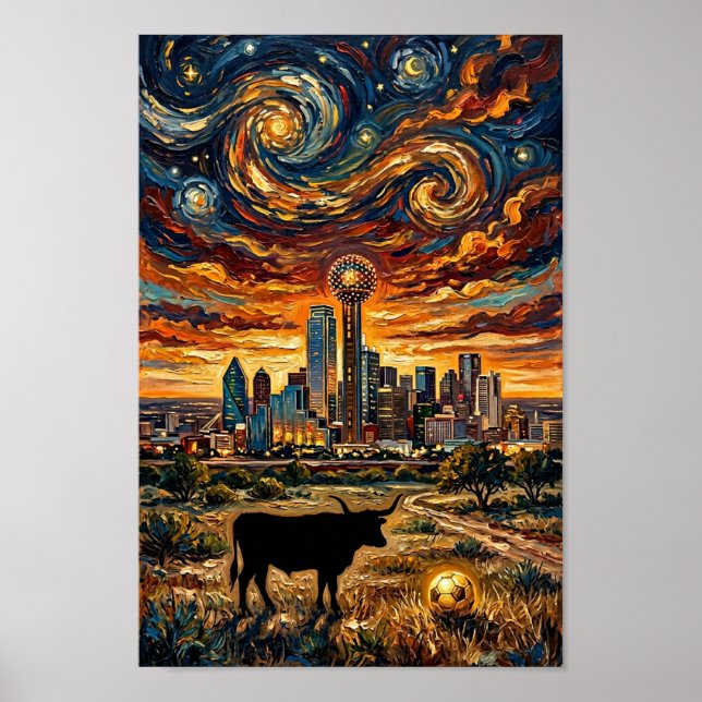 Póster Dallas Sunset Swirl World Cup Soccer Van Gogh Art (Frente)