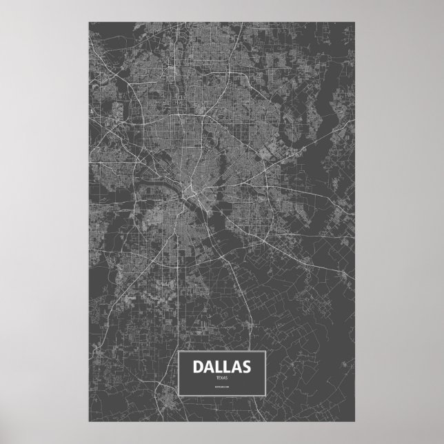 Póster Dallas, Texas (blanco sobre negro) (Frente)