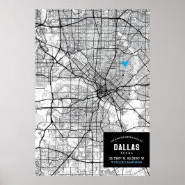 Póster Dallas, Texas City Map y Mark Your Location