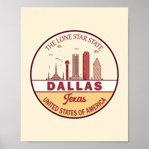Póster Dallas Texas City Skyline Emblem