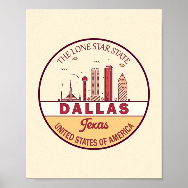 Póster Dallas Texas City Skyline Emblem (Frente)