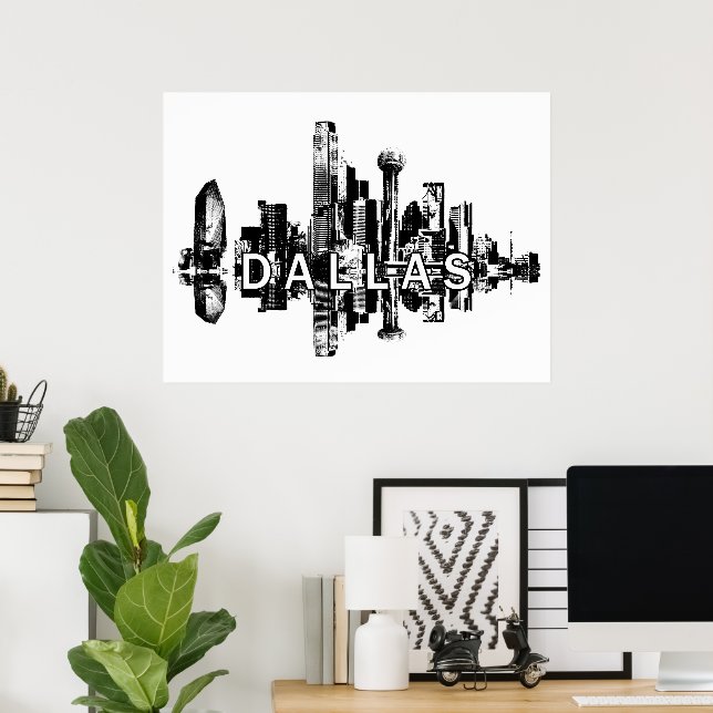 Póster Dallas, Texas en blanco y negro (Oficina en casa)