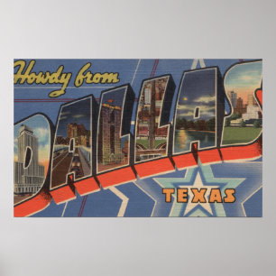 Póster Dallas, Texas - Howdy From - Large Letter Scenes