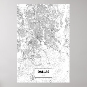 Póster Dallas, Texas (negro sobre blanco)