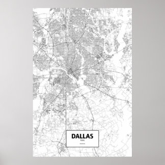 Póster Dallas, Texas (negro sobre blanco)