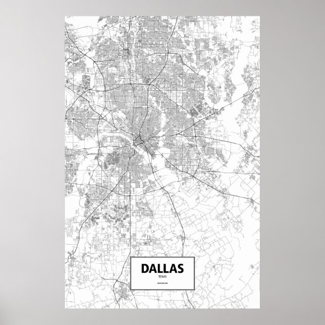 Póster Dallas, Texas (negro sobre blanco) (Frente)