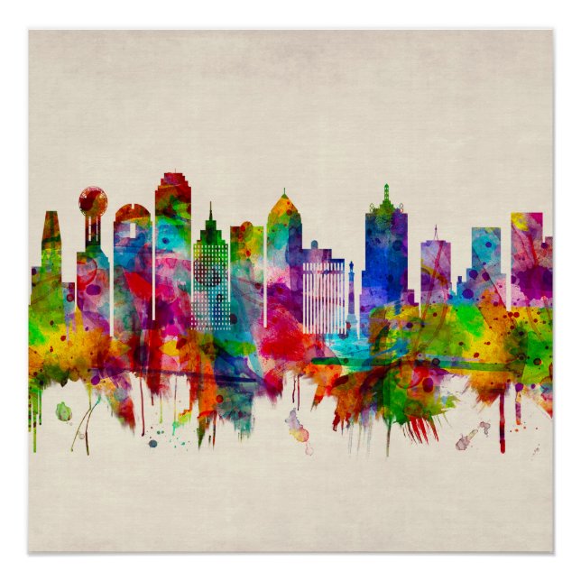 Póster Dallas Texas Skyline (Anverso)