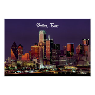 Póster Dallas, Texas skyline al atardecer