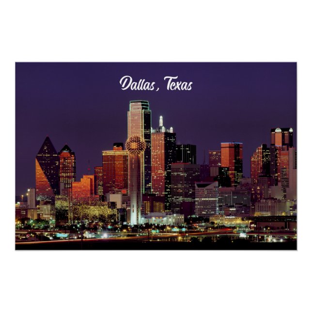 Póster Dallas, Texas skyline al atardecer (Anverso)