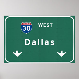 Póster Dallas Texas tx Interstate Highway Freeway Road :