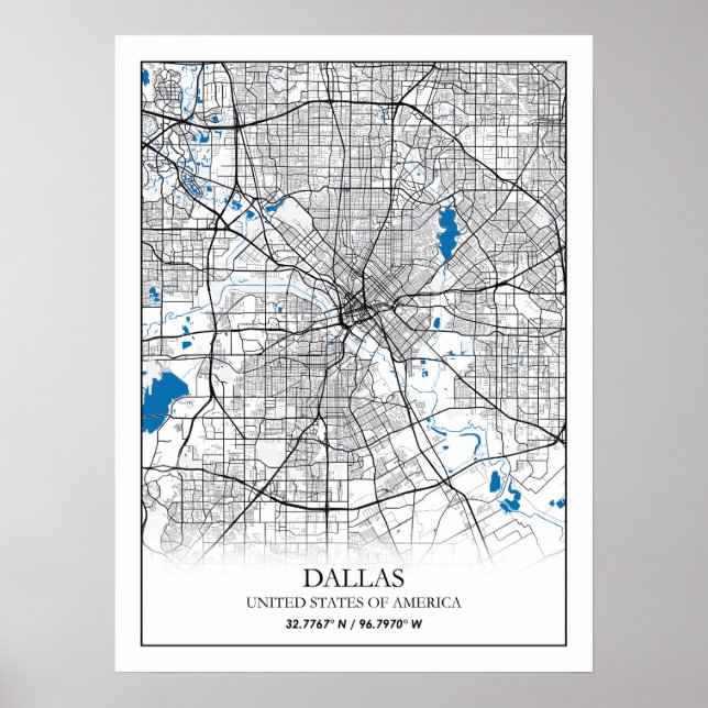 Póster Dallas Texas USA City Travel City Map (Frente)