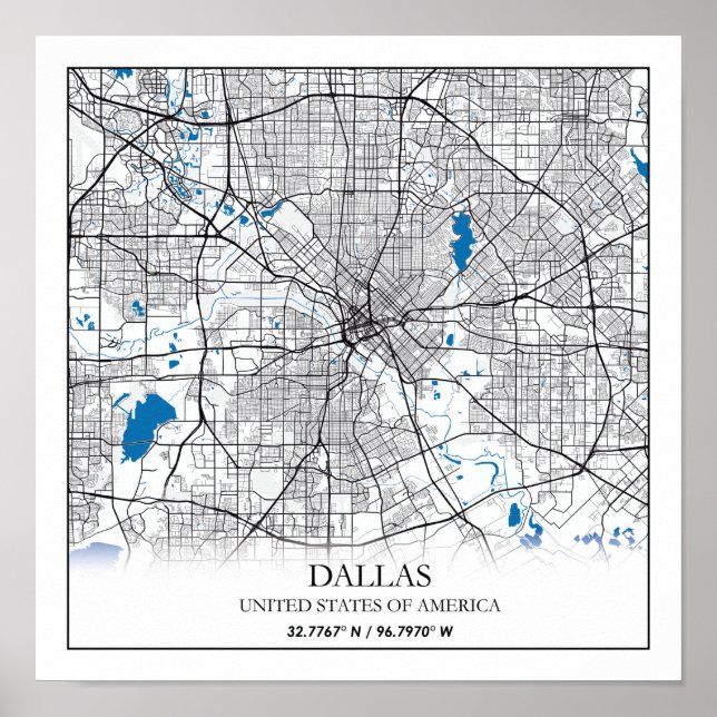 Póster Dallas Texas USA City Travel City Map (Frente)