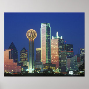 Póster 'Dallas, TX en el horizonte nocturno con la Torre