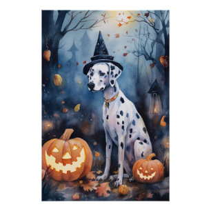 Póster Dalmación de Halloween con calabazas aterradoras