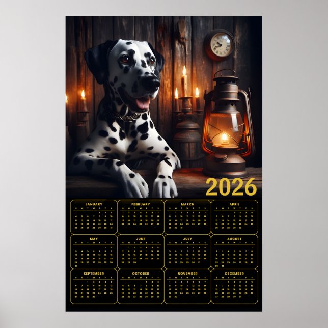 Póster Dalmatian 2026 Rustic Calendar (Frente)