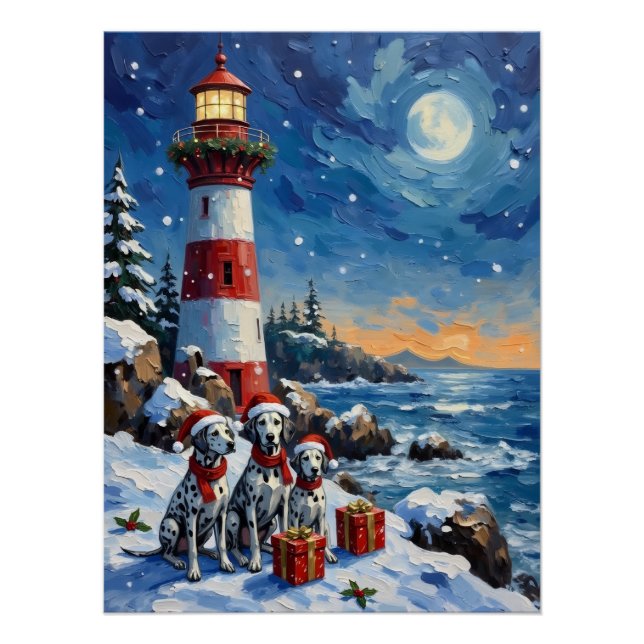 Póster Dalmatian Christmas Lighthouse Holiday (Anverso)