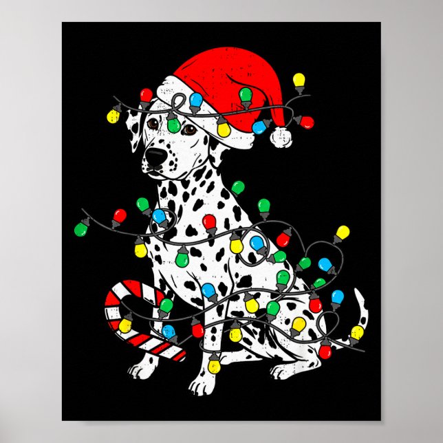 Póster Dalmatian Dog Christmas Lights Santa Xmas Pet Dog  (Frente)