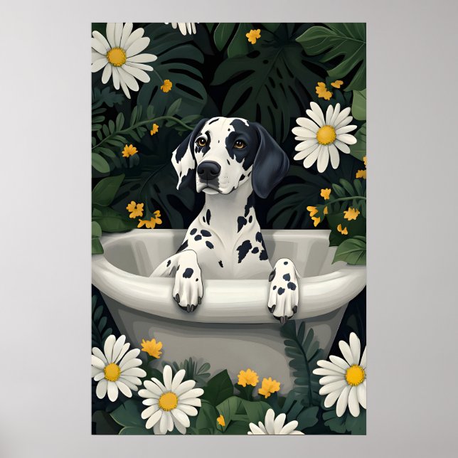 Póster Dalmatian In Bathtub Poster, Funny Dog Poster (Frente)