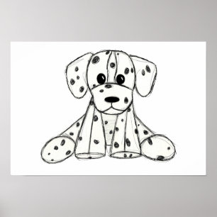 Póster Dalmatian stuffed dog drawing outline simple black