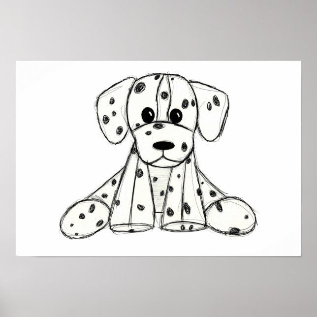 Póster Dalmatian stuffed dog drawing outline simple black (Frente)
