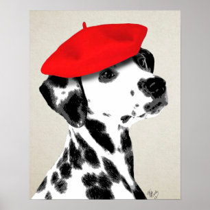 Póster Dalmatiano con Beret Rojo