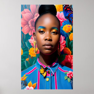 Póster Dama africana con camiseta de denim